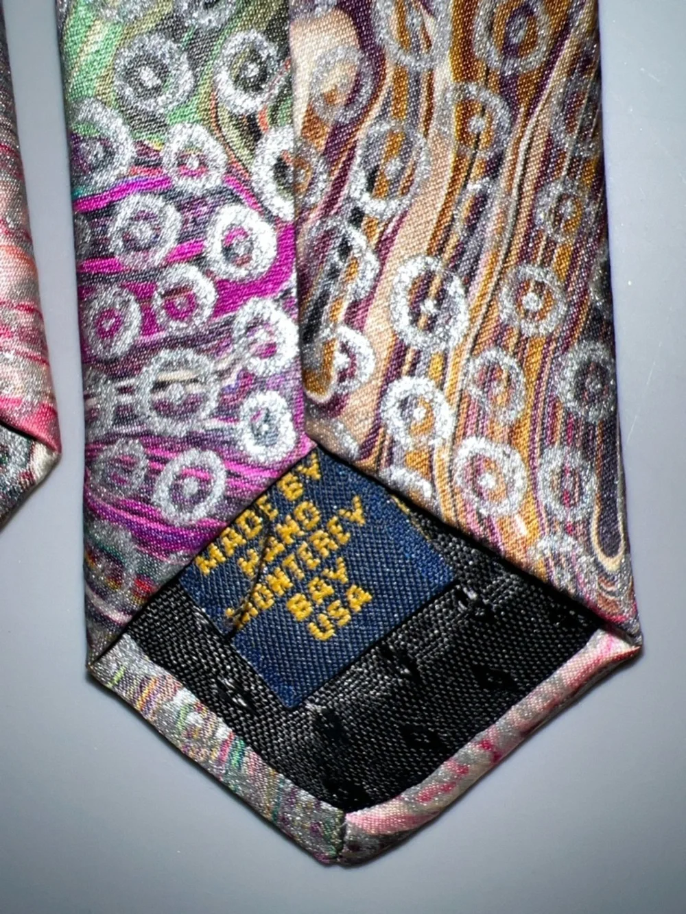 Portofino Marvel 14K Gold Multicolor Abstract Pattern Silk Tie RARE Vintage 60”